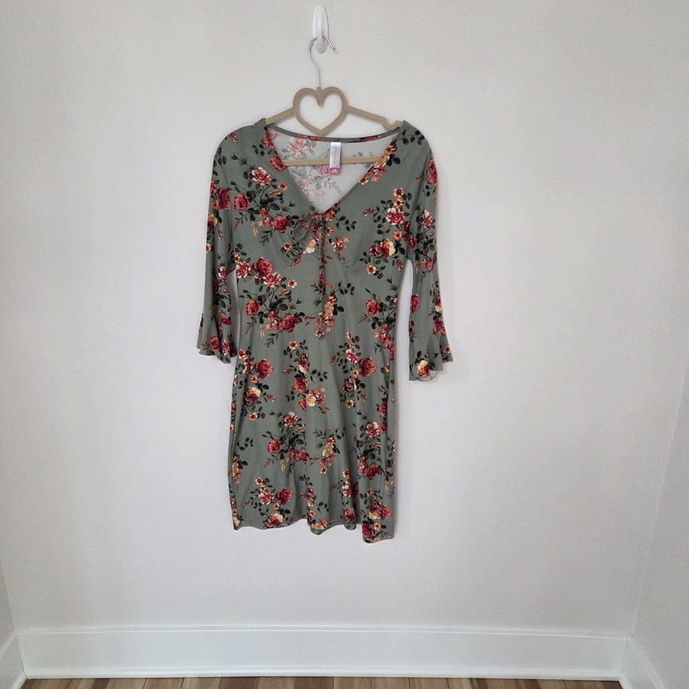 No Boundaries Floral Long Sleeve Dress - Green and Red - Picture 3 of 7